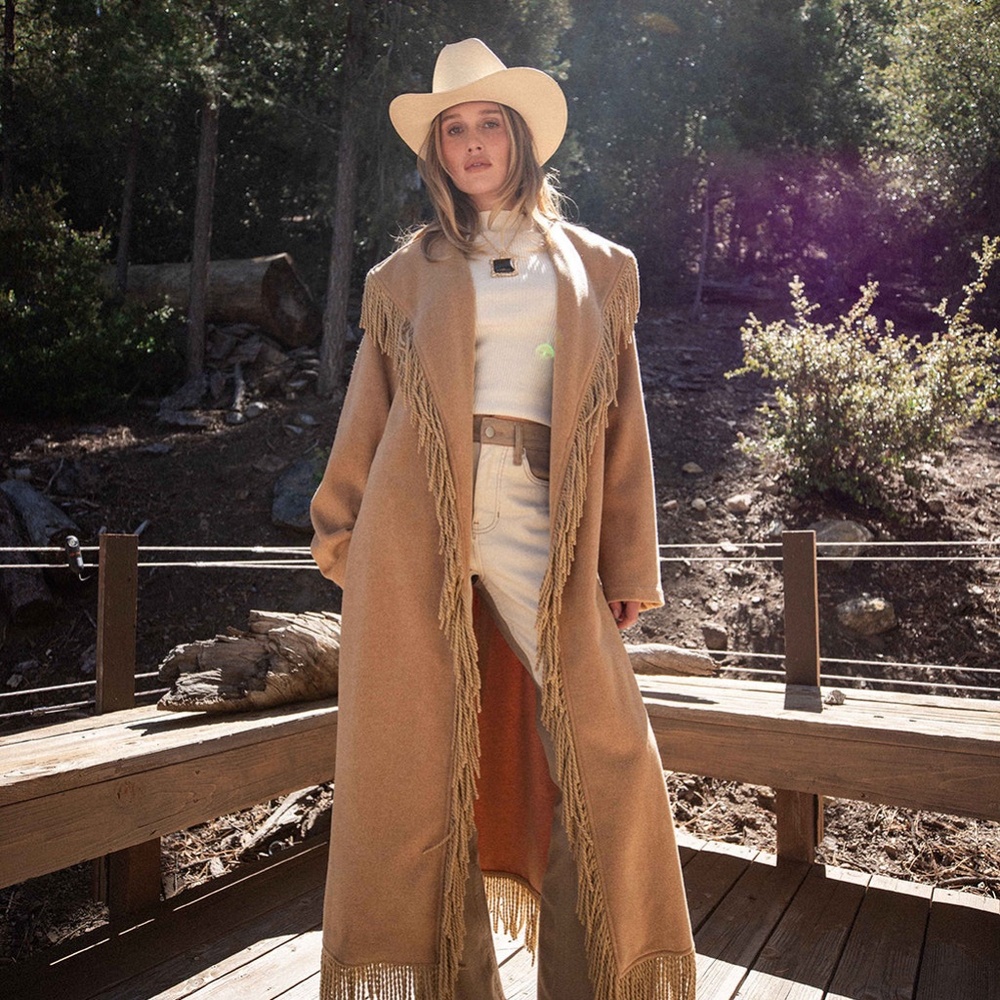 12th Tribe Montrose Camel Fringe Coat Size SS
